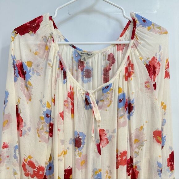 Lucky Brand Size 3X Floral Print Semi Sheer Popover Blouse w/Drawstring Closure - Picture 2 of 11